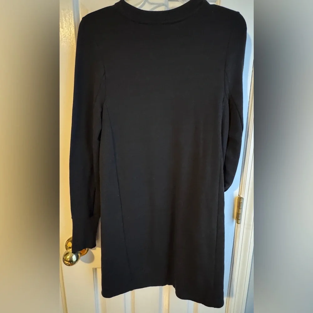 Athleta Coaster Luxe Sweatshirt Dress Black with 2 Zip Pockets & Thumb Holes EUC